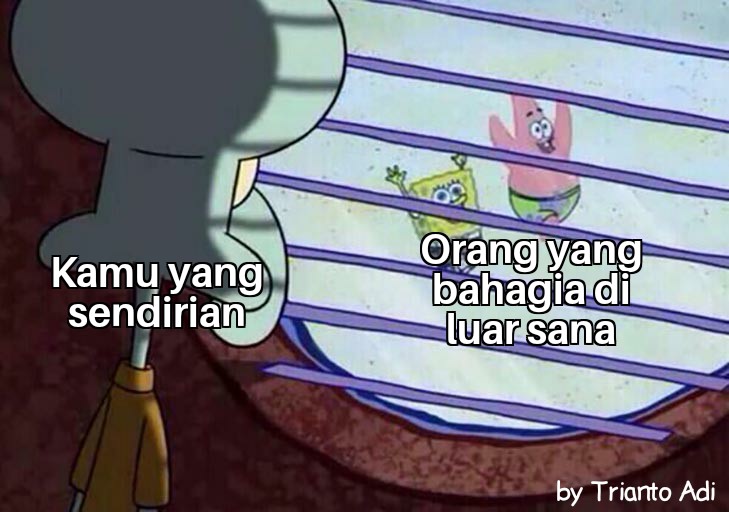 Meme squidward tentang kebahagiaan